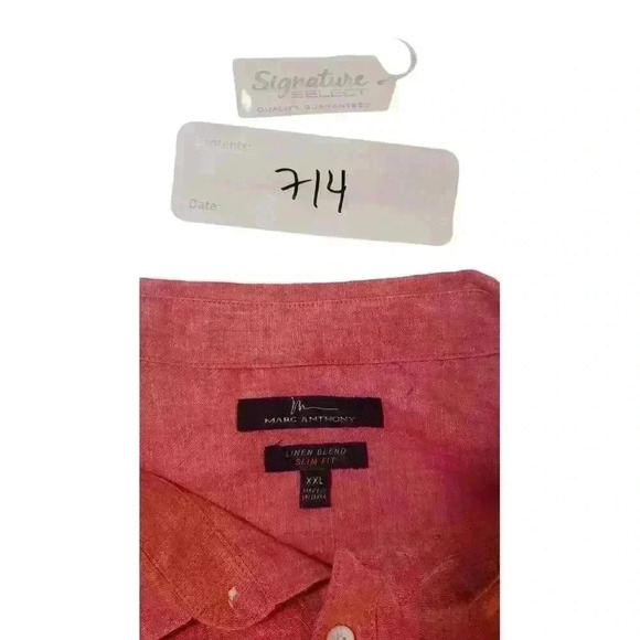 Marc Anthony Mens Slim-Fit Linen Blend Button Shirt Red Short Sleeve‎ Size XXL - Picture 15 of 15